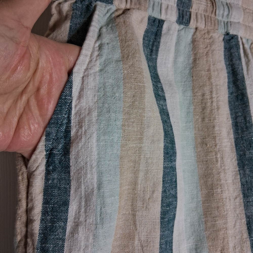Naturals Drawstring Linen-Blend Shorts in Teal, Beige & White Stripes Sz XL - Picture 2 of 8